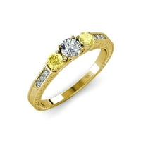 Ručno izrađeni dijamantni prsten od žutog Safira od 14k 0,5 karatnog bočnog dijamanta od žutog zlata.Veličina