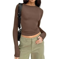 Rasprodaja Crop Top majice za vježbanje za žene jednobojne majice dugih rukava pripijena bluza s okruglim vratom