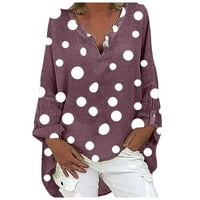 Bluze za žene Plus Size Ženska ležerna majica dugih rukava s printom u točkicama široka bluza s izrezom u obliku