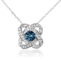 London Blue and White Topaz Sterling Silver Love Knot ogrlica