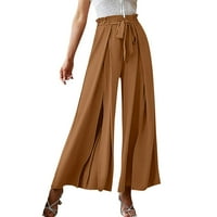 Široke hlače za žene, ženske modne široke hlače s mašnom visokog struka, Nabrane široke hlače, teretne hlače s
