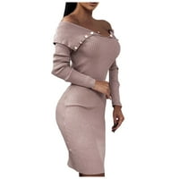 Modni Ženski labavi gumbi u jednobojnoj boji s strukom i dugim rukavima, hip hop pletena haljina