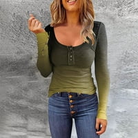 Ženski gradijentni top, pripijena majica s prugama s dugim rukavima s rupama, dekoltirana bluza s gumbima