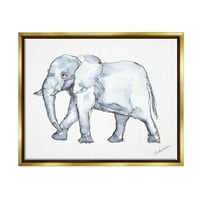Stupell Industries Elephant hodajući casual akvarel skice Sticke Syelight Metalno zlato plutajuće uokvireno platno