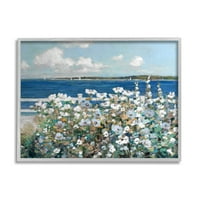 Stupell Industries prekrasan bijeli cvijet grmlja morskih ograda Ocean View 16, Dizajn Sally Swatland