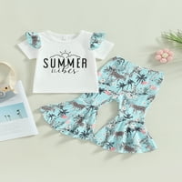 Ljetna odjeća za djevojčice, Kompleti majica s kratkim rukavima s letećim slovima s Flamingo leopard printom