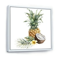 DesignArt 'Ananas s Plumeria kokosovim i palminim lišćem' tradicionalnim uokvirenim platnenim zidnim umjetničkim