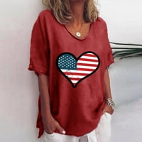 Yubatuo Dan neovisnosti Ženski vrhovi ljetni uzorak bluza okrugli vrat kratki rukavi Udovoljne majice