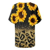 Majice za žene, široke majice s cvjetnim printom u obliku slova u, ošišane majice kratkih rukava u zlatnoj boji