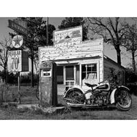 ; Uokvirena Crna suvremena muzejska umjetnička gravura pod nazivom napuštena benzinska crpka, Novi Meksiko