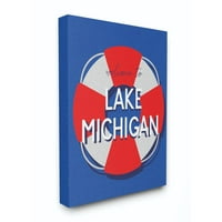 Stupell Industries Lake Michigan Beach Coast Ocean Blue Red Word Dizajn platna zidna umjetnost Daphne Polselli