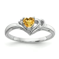Prsten s citrinom u obliku srca od bijelog karatnog zlata i dijamantom AAA klase primordijalno zlato