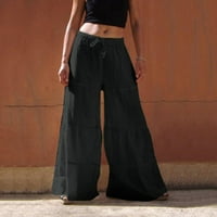 Plus veličine žene hlače zazor moda žene labave čvrste boje ležerne hlače široke noge pamučne lanene hlače valjani