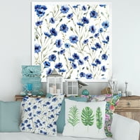 Dizajnerski uzorak plavo divlje cvijeće sa zelenim lišćem na bijeloj pozadini, tradicionalni uokvireni umjetnički