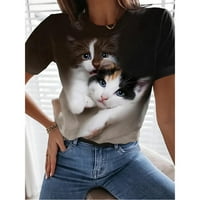 Majica s okruglim vratom s digitalnim printom za mačke s kratkim rukavima u stilu donjeg rublja, vrhovima kratkih