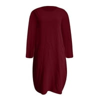 2 modna ženska ljetna ležerna majica s dugim rukavima Plus size široke jednobojne midi haljine s džepovima vino
