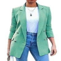 Ženski Blazer s reverom, kardigan s dugim rukavima, poslovne jakne, Ženski casual Blazer, jednobojni zeleni;