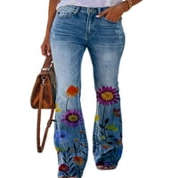 Ženske hlače u donjem rublju, rastezljive Traperice s cvjetnim printom, duge hlače, Ženske retro hlače, hlače