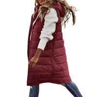 Donji sako, ženski zimski kaput bez rukava, prsluk s dugom kapuljačom , topli donji kaput s džepovima, prošivena