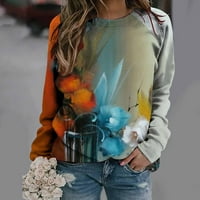 Jesenske majice s kapuljačom za Žene Ležerne majice dugih rukava s cvjetnim cvjetnim printom majica s okruglim