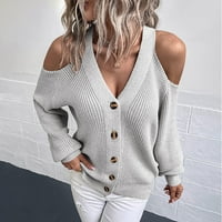 Džemperi od pulovera za žene, ženski zimski casual džemperi s izrezom u obliku slova A i jednobojnim rukavima