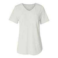 Ženske kratke rukave pleteni vrh V vrat majica ležerne labave majice od čvrstih majica obična fit bluza osnovna