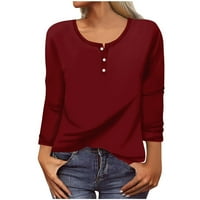 Ženske labave osnovne vrhove košulje dugih rukava Trend jesenski proljeće čvrste majice v vrat gumb pulover elegantne