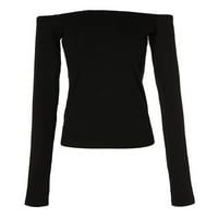Ženski topovi seksi pripijena rastezljiva bluza s ramena dugih rukava crna košulja u A-listi