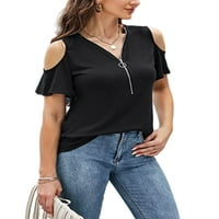 Seksi Plesna Ženska majica s izrezom u obliku ramena, ljetni vrhovi, jednobojna majica s patentnim zatvaračem,