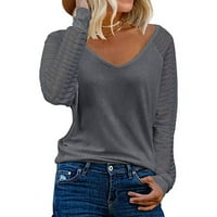 Ženski V vrat prugasti mrežasti vrhovi dugih rukava majica labava bluza tunika pulover