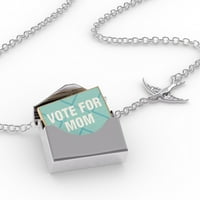 Ogrlica s medaljonom Glasajte za mamu za Majčin dan odvažni plavi dizajn u srebrnoj omotnici Neonblond