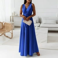 Maxi haljina za žene bez rukava visoki struk duge boho haljine plave xxl