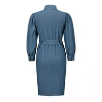 Haljine za žene Plus Size ljetne haljine za žene Ženska klasična plava traper haljina s retro ovratnikom s dugim