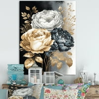 Designart bijeli, zlatni i crna ruža buket I platan zidna umjetnost
