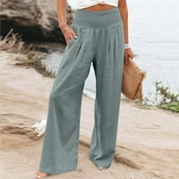 Pamučne platnene hlače s širokim nogama s džepom za žene čišćenje ljetne modne solidne prodaje casual udoban visoki