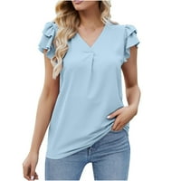 Ljetni vrhovi za Žene, Ležerne jednobojne majice s izrezom u obliku slova A i volanima kratkih rukava, široke