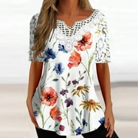 Ženske ljetne majice, modne casual Plus size bluze s čipkastim izrezom i kratkim rukavima, majice s majicama,