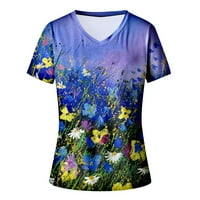 Ljetni vrhovi za žene casual vintage boje cvjetni print kratki rukav v vrat t majice