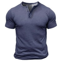 Muškarci Henley Kratki rukavi gumb V vrat Vintage majica Top Tee Pulover bluza tamnoplava m