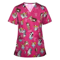 Ženski vrhovi radna odjeća s kratkim rukavima Bluza grafički otisci Žene Ljetni okrugli dekolte majice vruće ružičaste