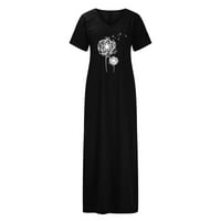 Sundress za žene, ljetna duga haljina s printom maslačka, Plus veličina, izrez u obliku donjeg dijela, kratki