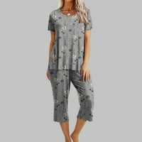 Ženska pidžama za žene-tiskana pidžama, gornji dio kratkih rukava i Capri hlače, ležerni mekani setovi pidžame