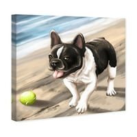 Wynwood Studio životinje zidne umjetničke platnene otiske 'plaže vrijeme francuski' psi i štenad - smeđa, crno