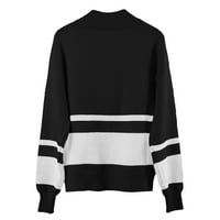 Džemperi za žene, zimski džemperi, ležerna dolčevita s dugim rukavima, široki prugasti vrhovi s bočnim prorezom,crni;