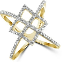 Jewelersclub 14K Zlatni križni prsten od zlatnog križa - 0. Karat bijeli dijamantni prsten s 14K zlatnim srebrnim