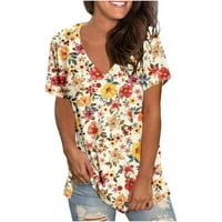 Ženske majice ljetne bluze s kratkim rukavima i dekolteom u obliku slova u, ležerni Cvjetni vrhovi s cvjetnim