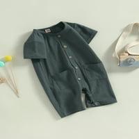 Ljetni laneni kombinezon kratkih rukava s gumbima za novorođene dječake i djevojčice, odjeća za kombinezone