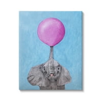 Stupell Industries Slatki slon koji puše ružičasti balonski životinjski portretni portretni galerija omotana platno