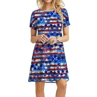 Ženska haljina od 4. srpnja ležerna ljetna haljina bez rukava s vratom američke zastave, labava Midi haljina za