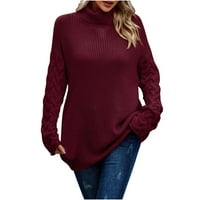 Ženska odjeća plus size, pleteni džemper s visokim vratom, jednobojna bluza s dugim rukavima, ženski casual labavi